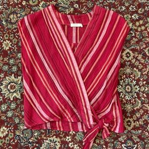 Crimson and Pink Striped Wrap Blouse